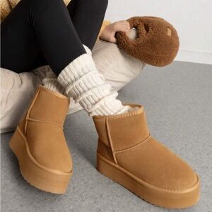 Dream Pairs Platform Faux Shearling Ankle Boots Suede Chestnut Size 10